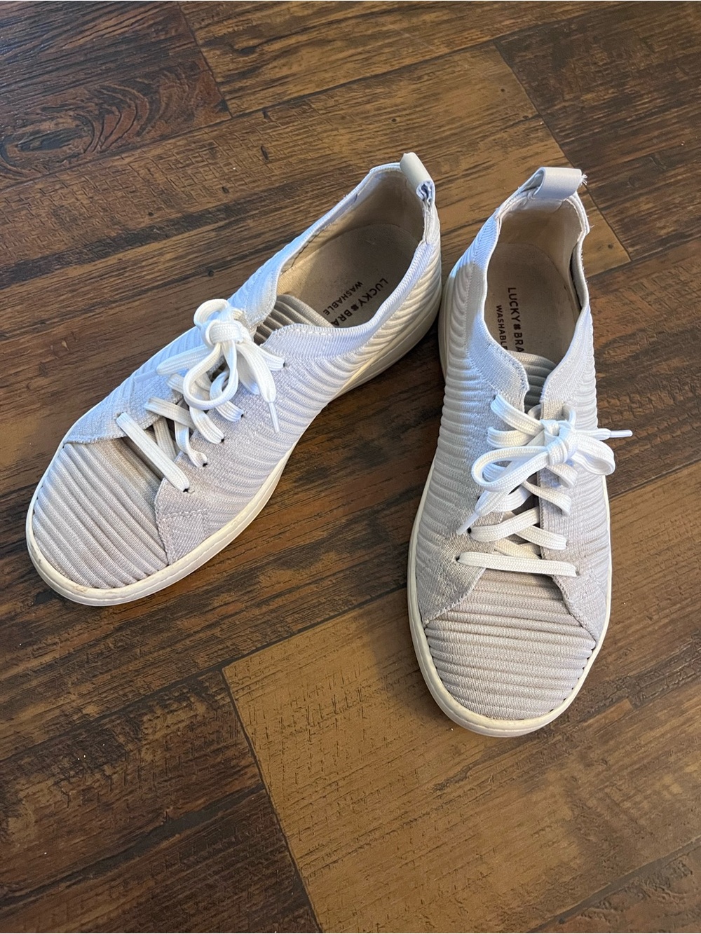 Lucky Brand Women's Light Gray Knit Lace-Up Sneakers